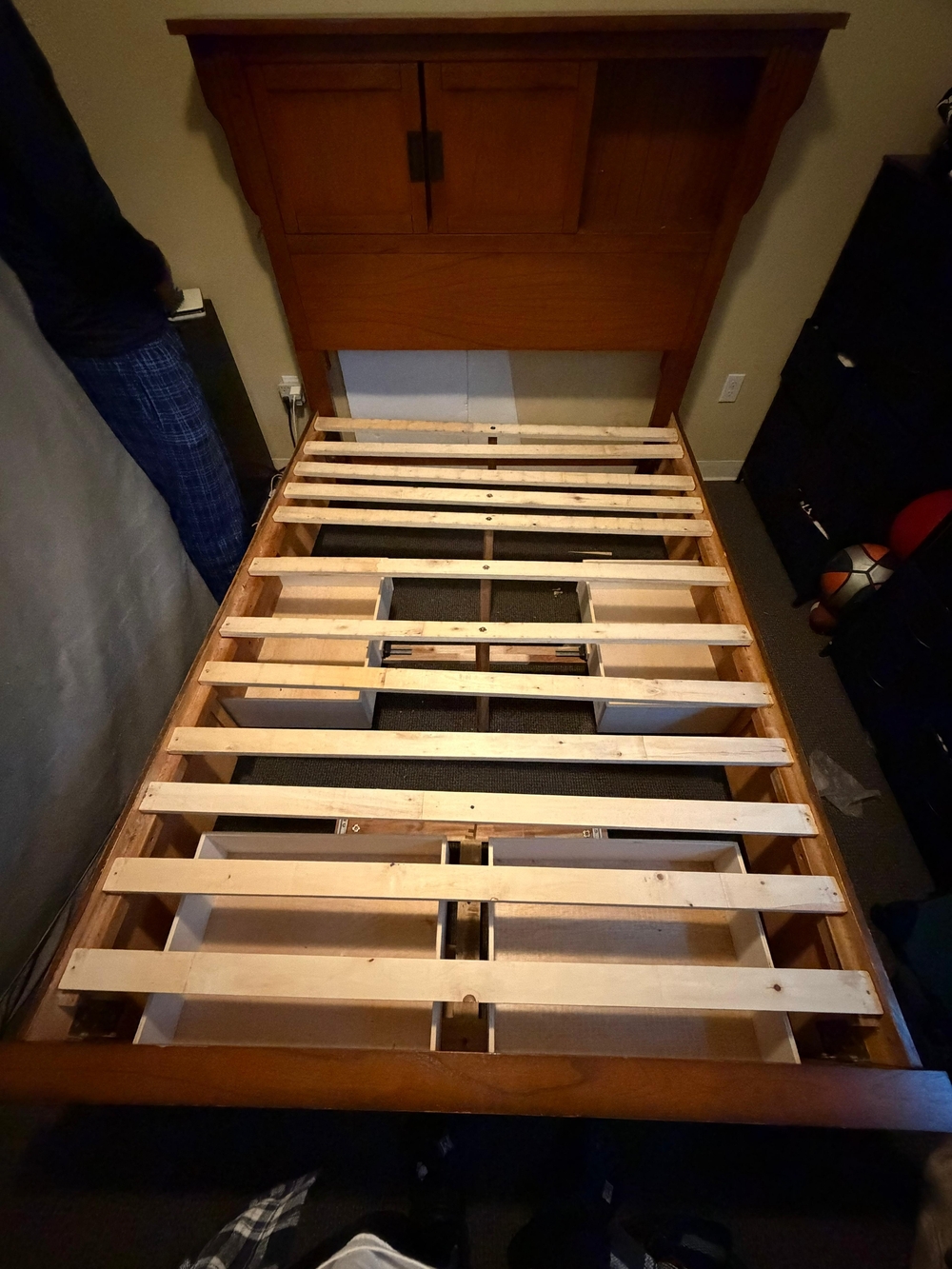 Brown Wood Slatted Mattress Support Frame